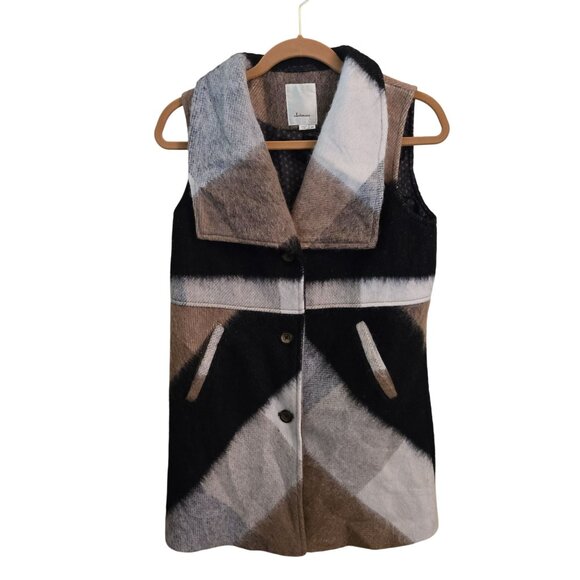 Anthropologie Elevenses Buffalo Plaid Vest Western Blanket Size S - Picture 2 of 11